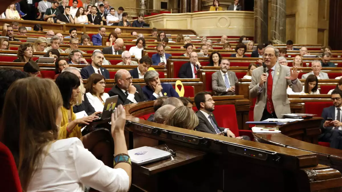 El president de la Generalitat, Quim Torra, responent la diputada Catalunya en Comú Jéssica Albiach