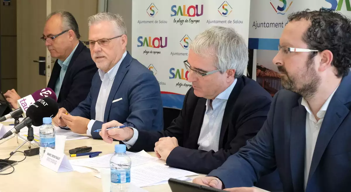 Els portaveus de l'equip de govern de Salou, Jesús Barragán, Pere Granados, Marc Montagut i David González, en una roda de premsa a l'Ajuntament.