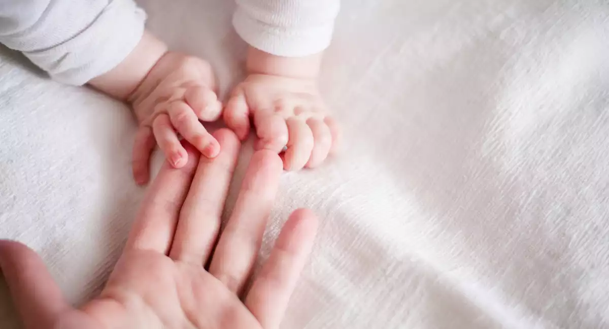 Manos de un bebé cogiendo la mano de su madre