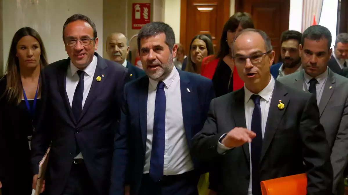 Josep Rull, Jordi Sànchez i Jordi Turull entrant al Congrés