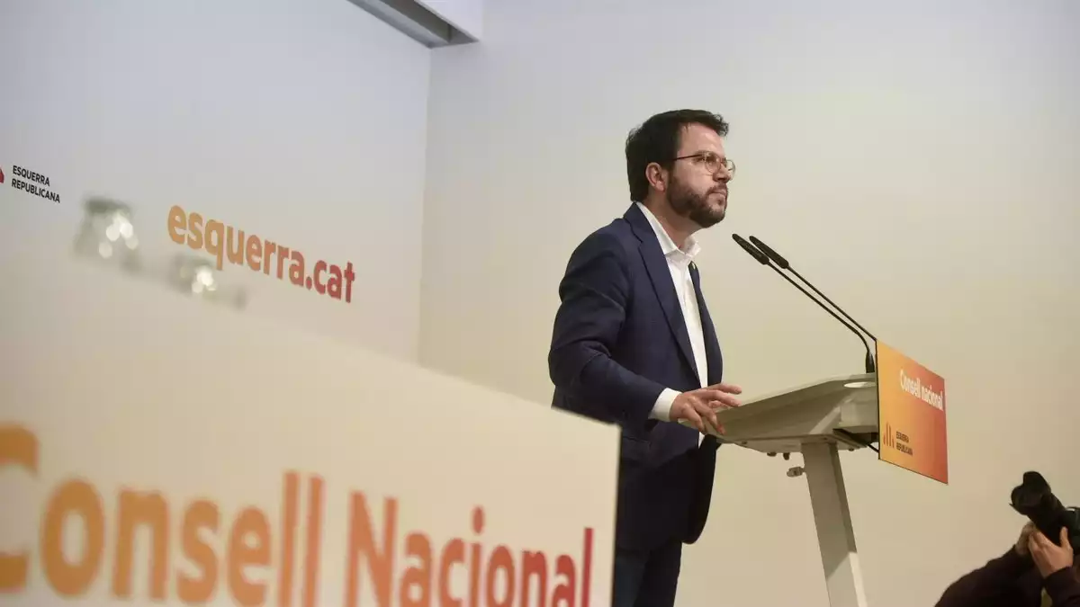 Imatge de Pere Aragonès, durant la seva compareixença al Consell Nacional