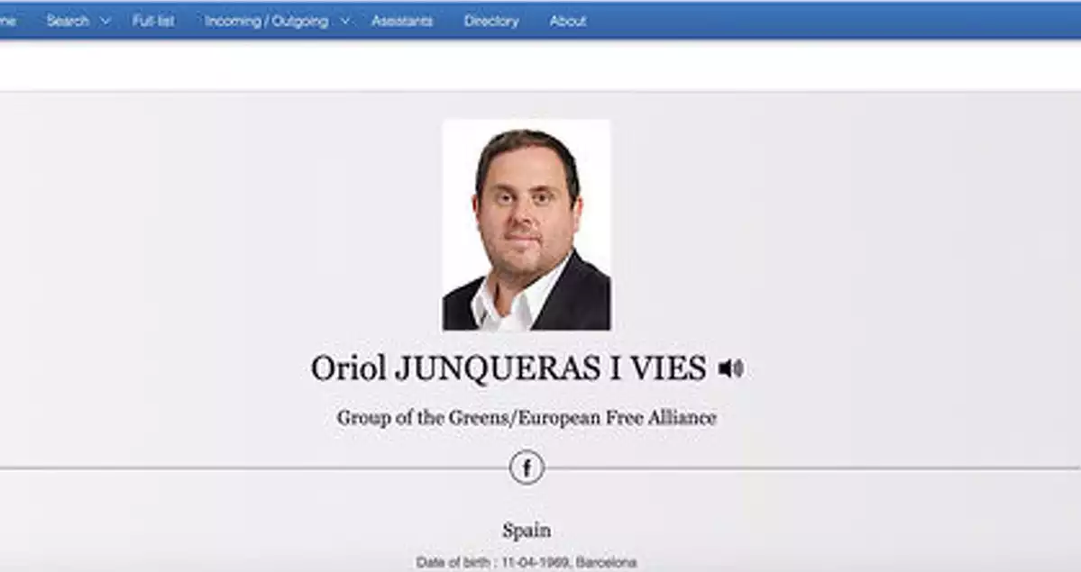 Imatge del perfil d'Oriol Junqueras al web de l'Eurocambra