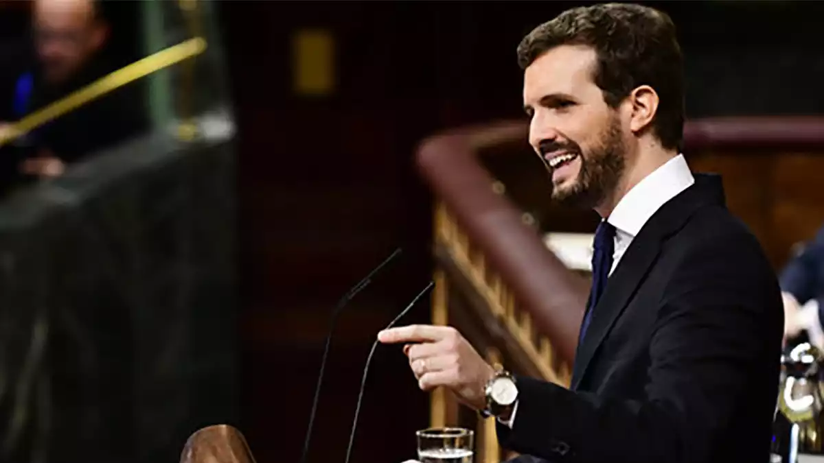 Pablo Casado, líder del PP, intervenint en el debat d'investidura de Pedro Sánchez al Congrés dels Diputats, el 4 de gener del 2020