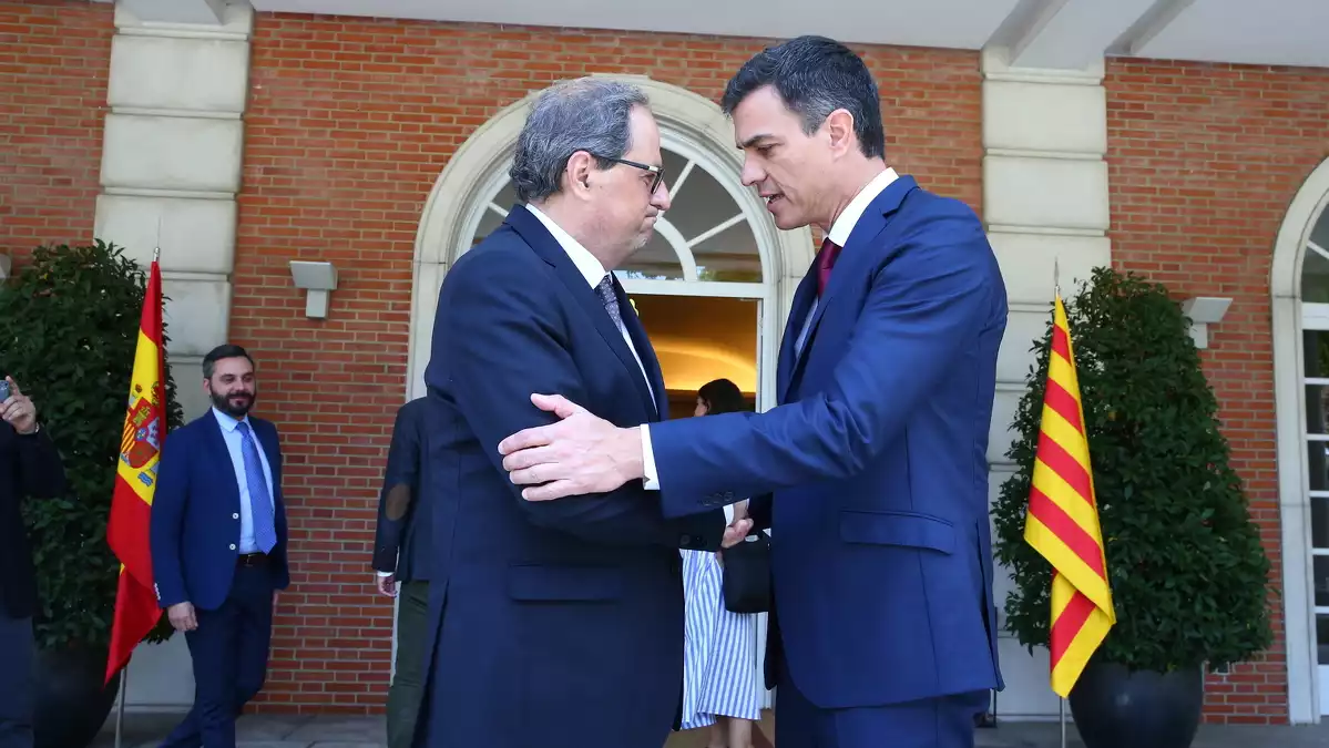 Quim Torra i Pedro Sánchez durant una reunió a la Moncloa (9-7-18)