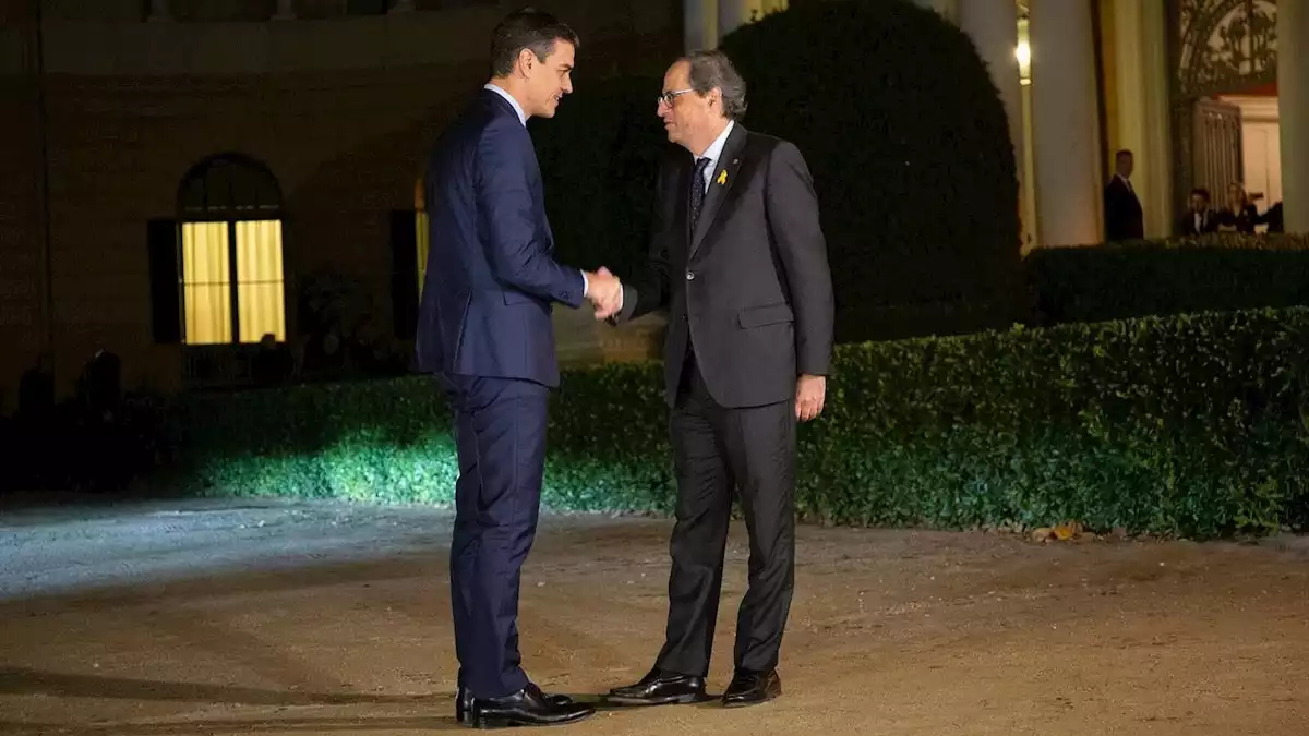 Pedro Sánchez i Quim Torra, a la seva trobada al Palau de Pedralbes, al desembre de 2018.