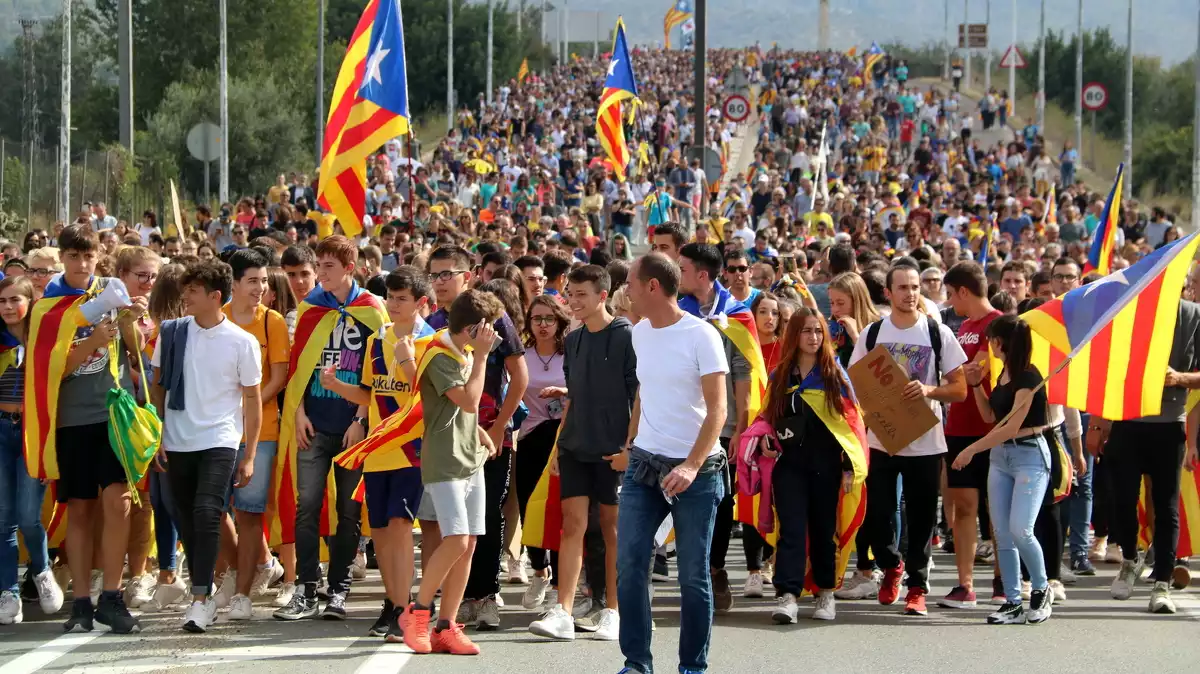 Imatge d'una manifestació independentista contra la sentència del procés