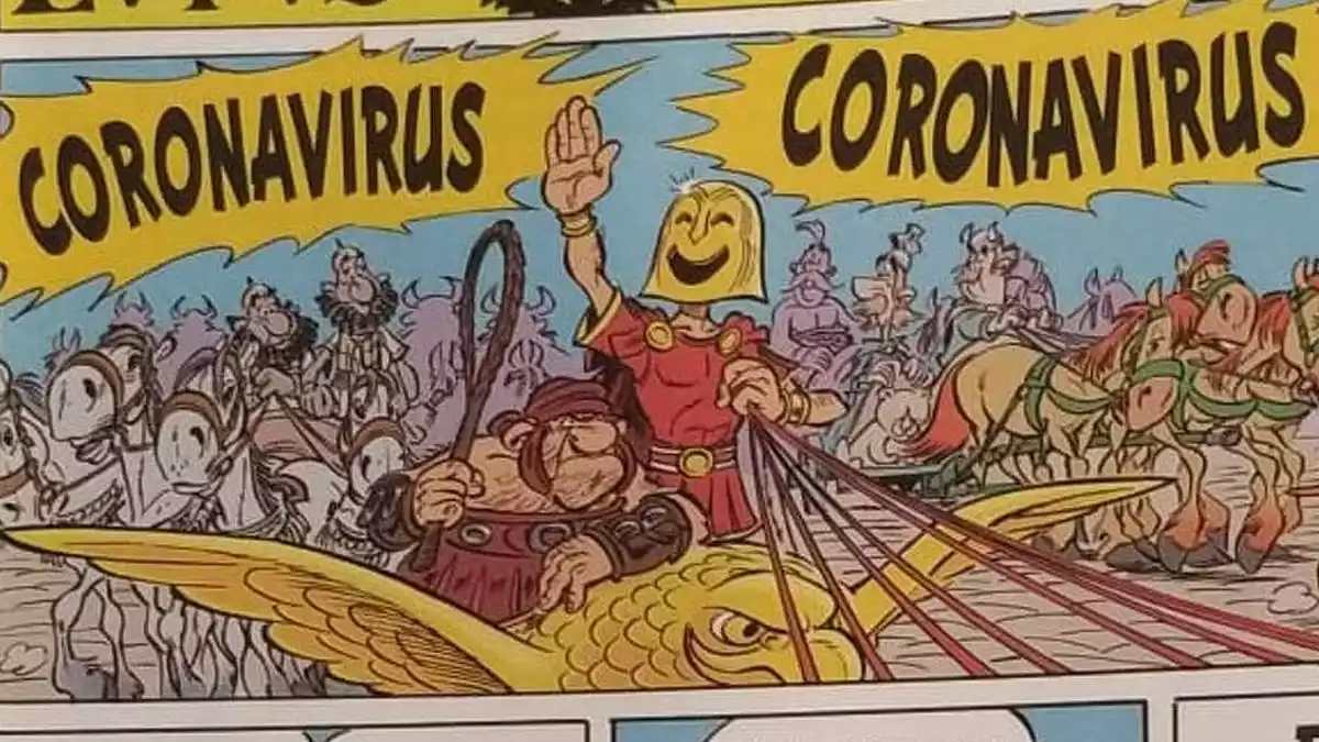 Còmic 'Astèrix a Itàlia' de l'any 2017, on apareix el 'coronavirus'