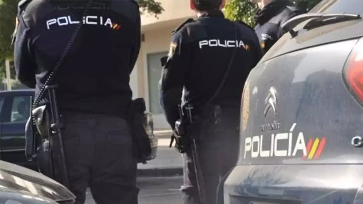 Imagen de dos agentes de la Policía Nacional vigilando delante de su coche