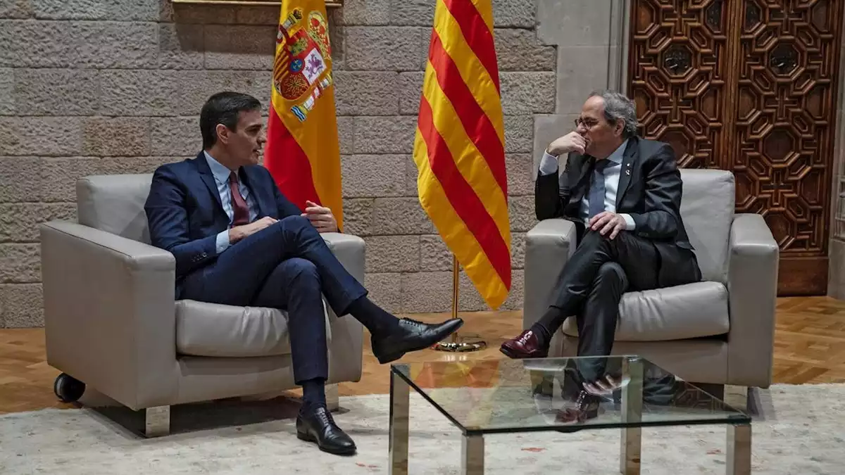 Reunió entre Quim Torra i Pedro Sánchez el 6 de febrer de 2020 al Palau de la Generalitat.
