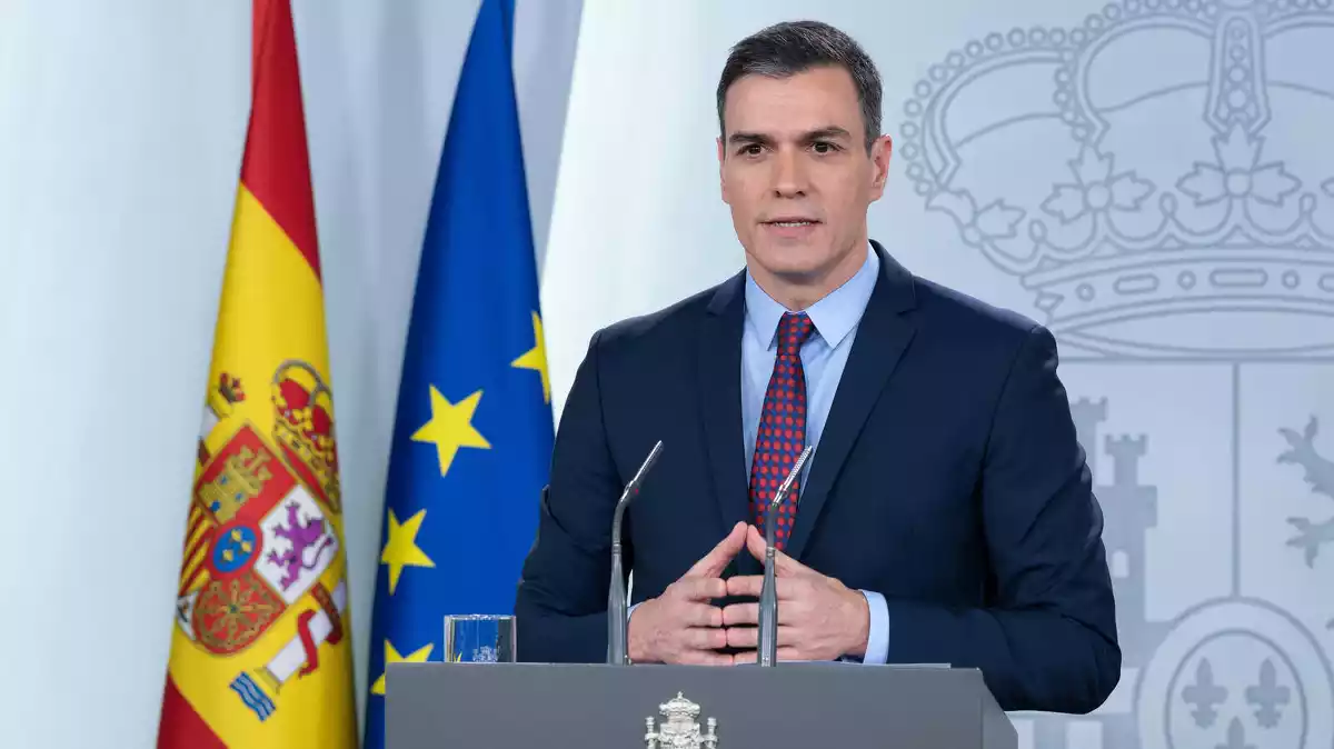 El president del govern espanyol, Pedro Sánchez, durant la compareixença d'aquest 12 de març del 2020