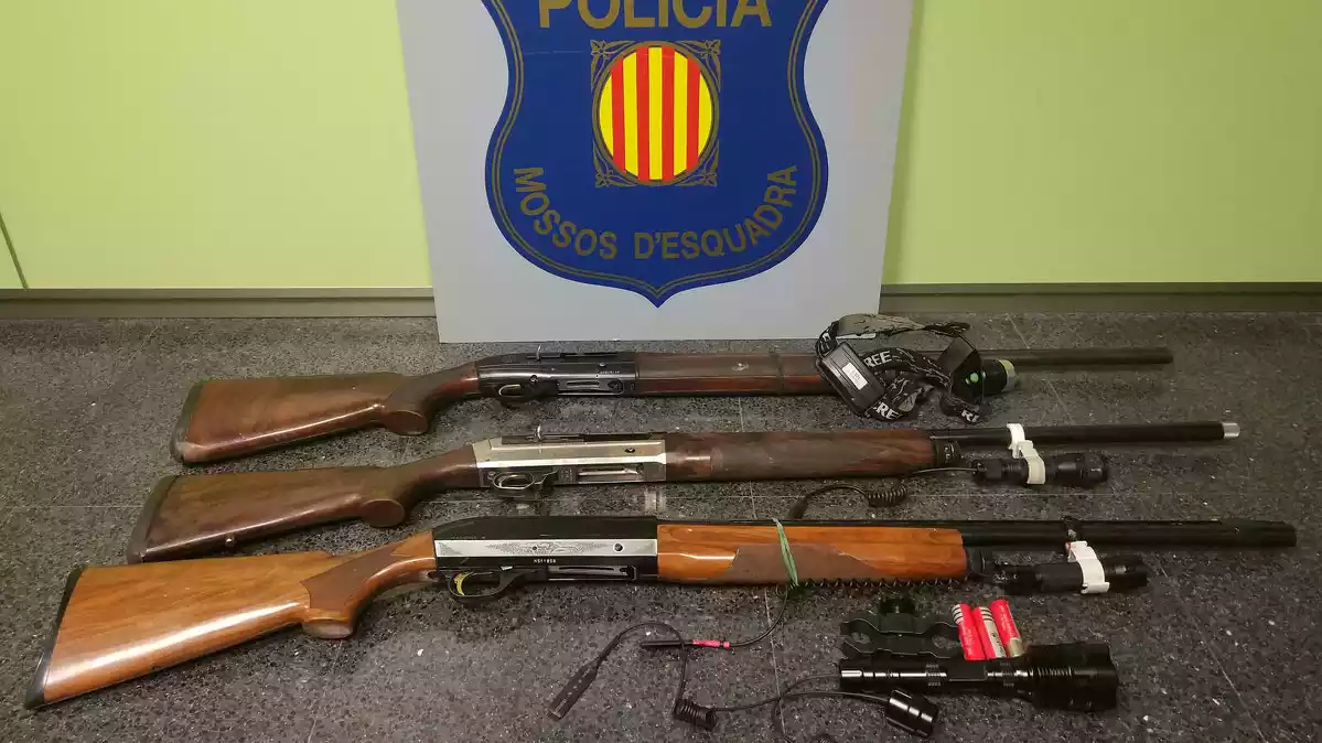Pla general de les armes de foc que es van interceptar als tres caçadors denunciats a Amposta, el 28 de febrer del 2020