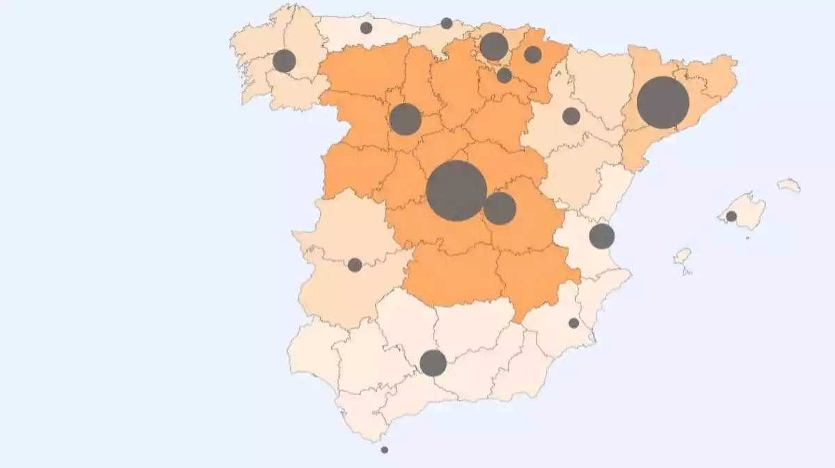 Mapa del coronavirus en Espanya 22 abril del 2020