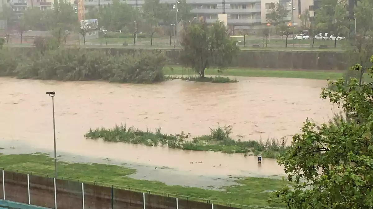 Imatge del riu Besòs inundat el 19 d'abril del 2020