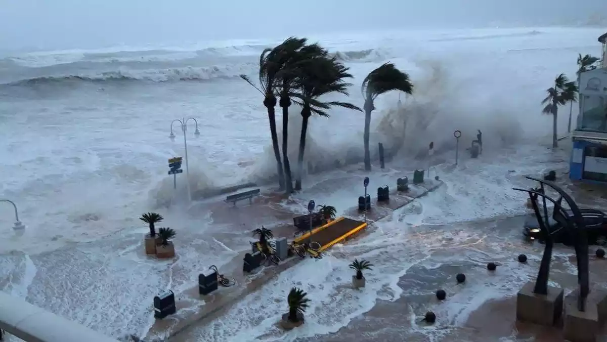 Imatge de l'impacte del temporal Glòria a la costa
