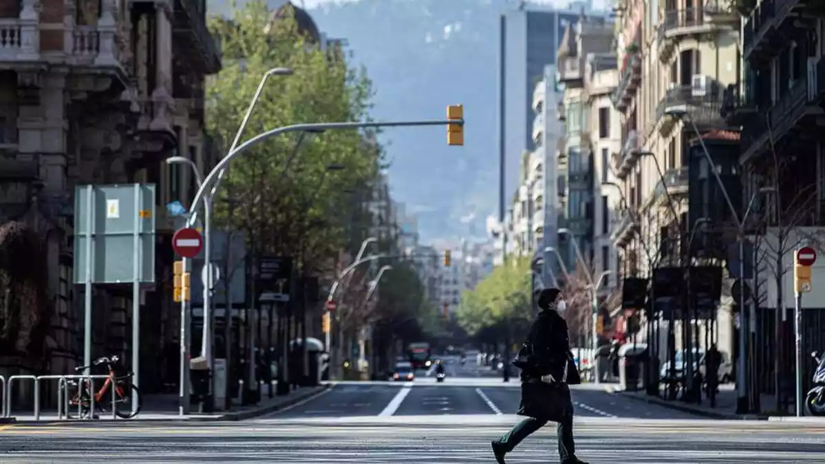 Imatge del centre de Barcelona buit pel confinament del coronavirus