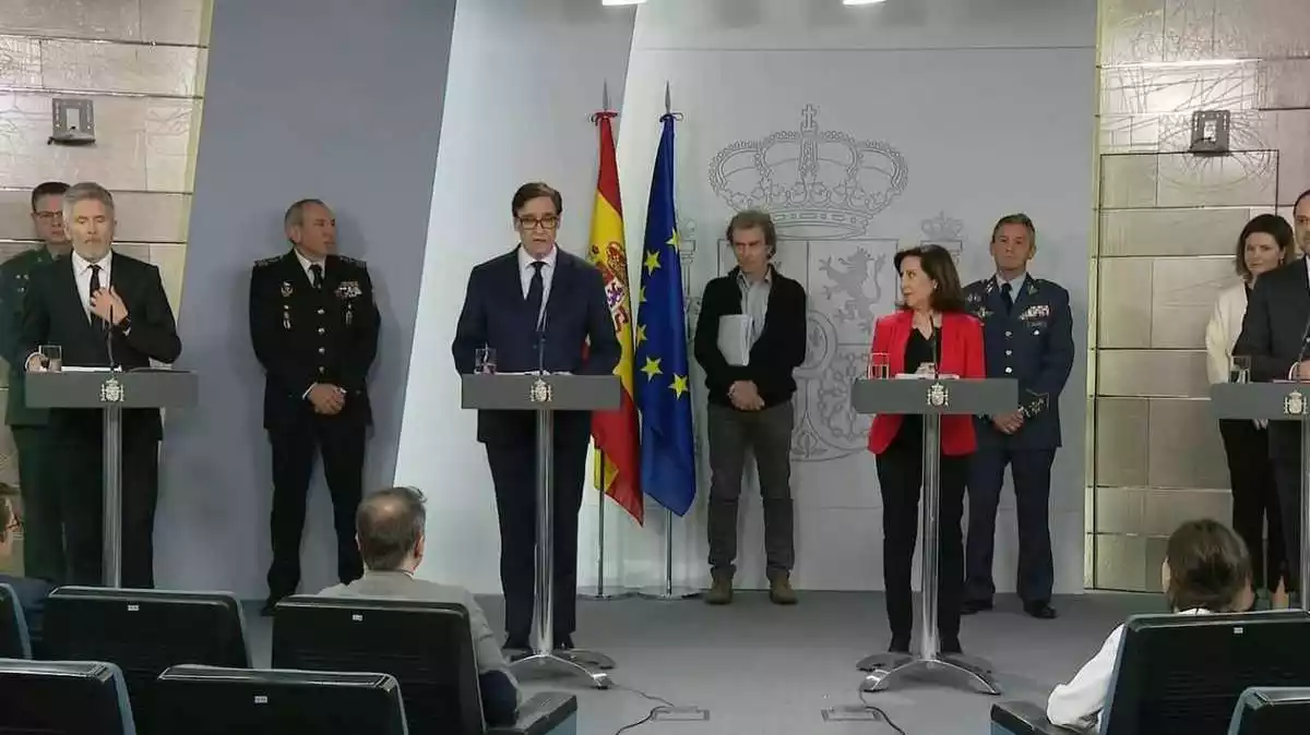 Imagen de archivo rueda de prensa en Moncloa para informar sobre el coronavirus.