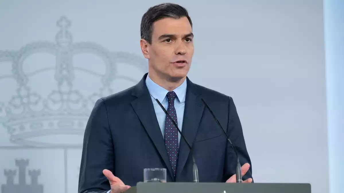 Imatge del president espanyol, Pedro Sánchez, durant una roda de premsa el 8 de maig del 2020