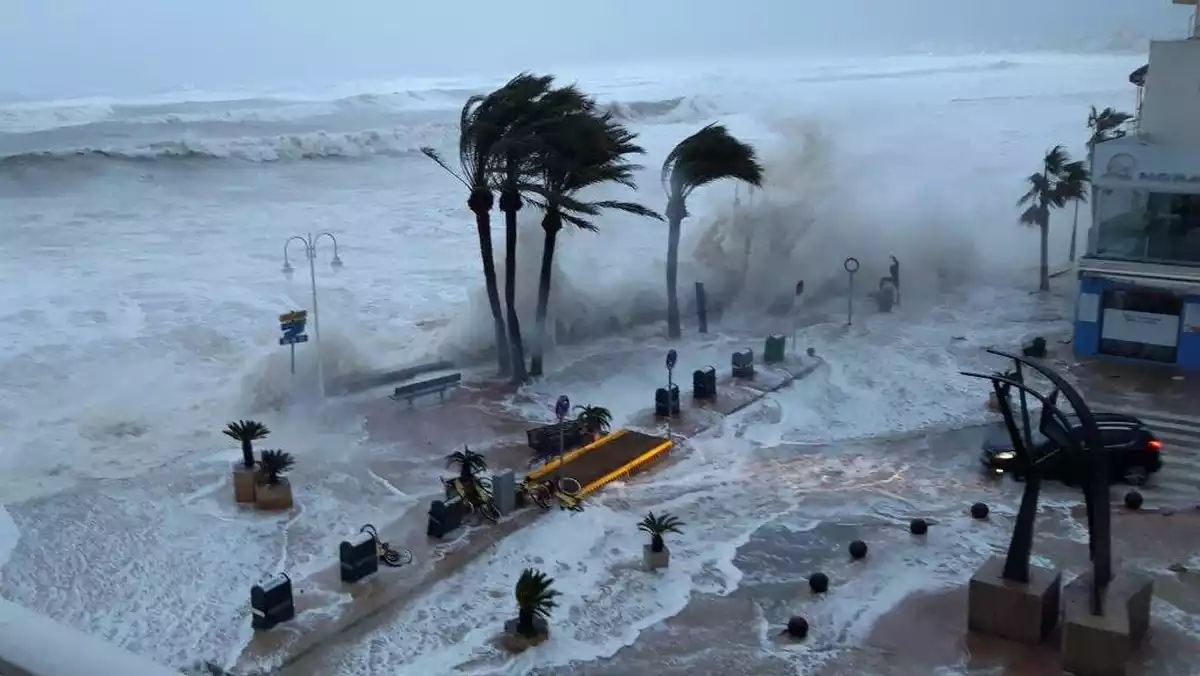 Imatge de l'impacte del temporal Glòria a la costa