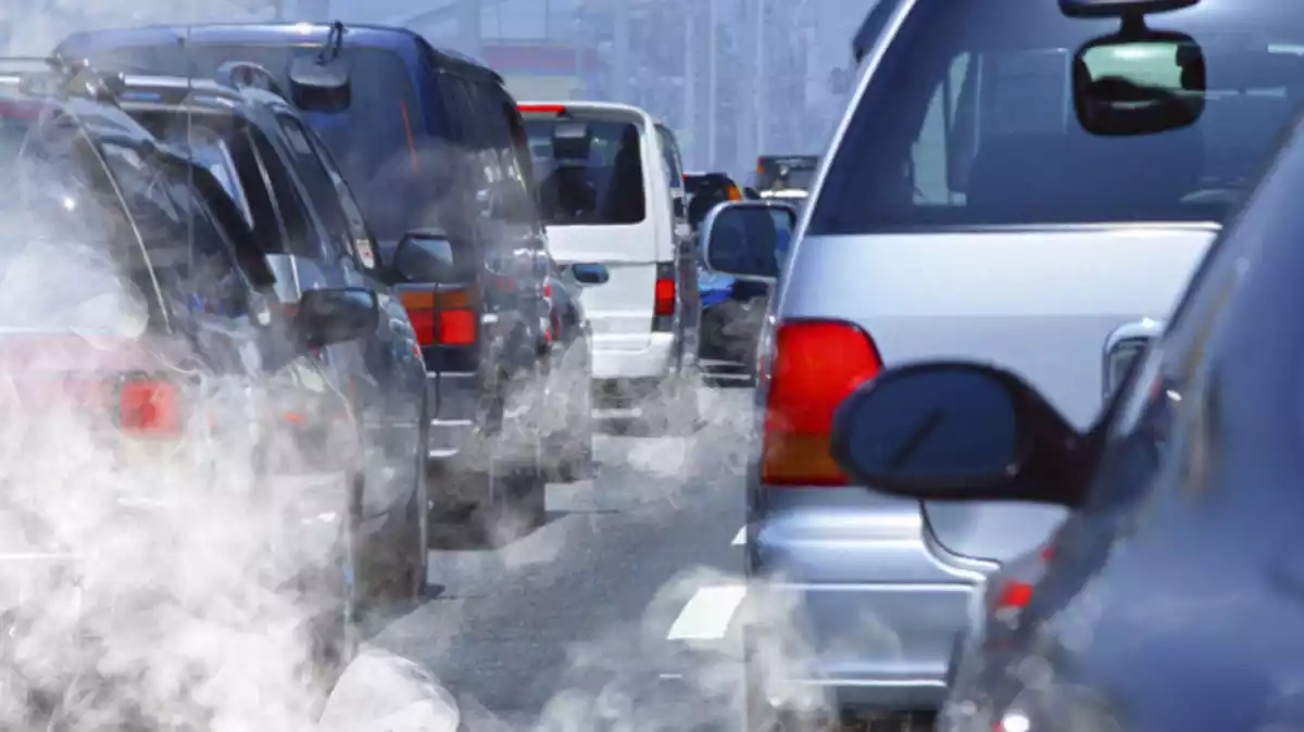 Imagen de un grupo de coches emitiendo mucha contaminación