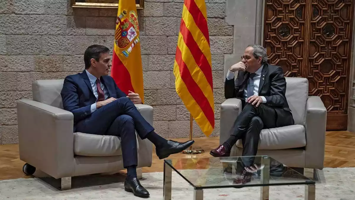 Reunió entre Quim Torra i Pedro Sánchez el 6 de febrer de 2020 al Palau de la Generalitat.